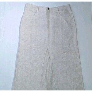 REFORMATION Tazz Linen Maxi Skirt 10 Front Slit Pockets Natural Oatmeal Beige